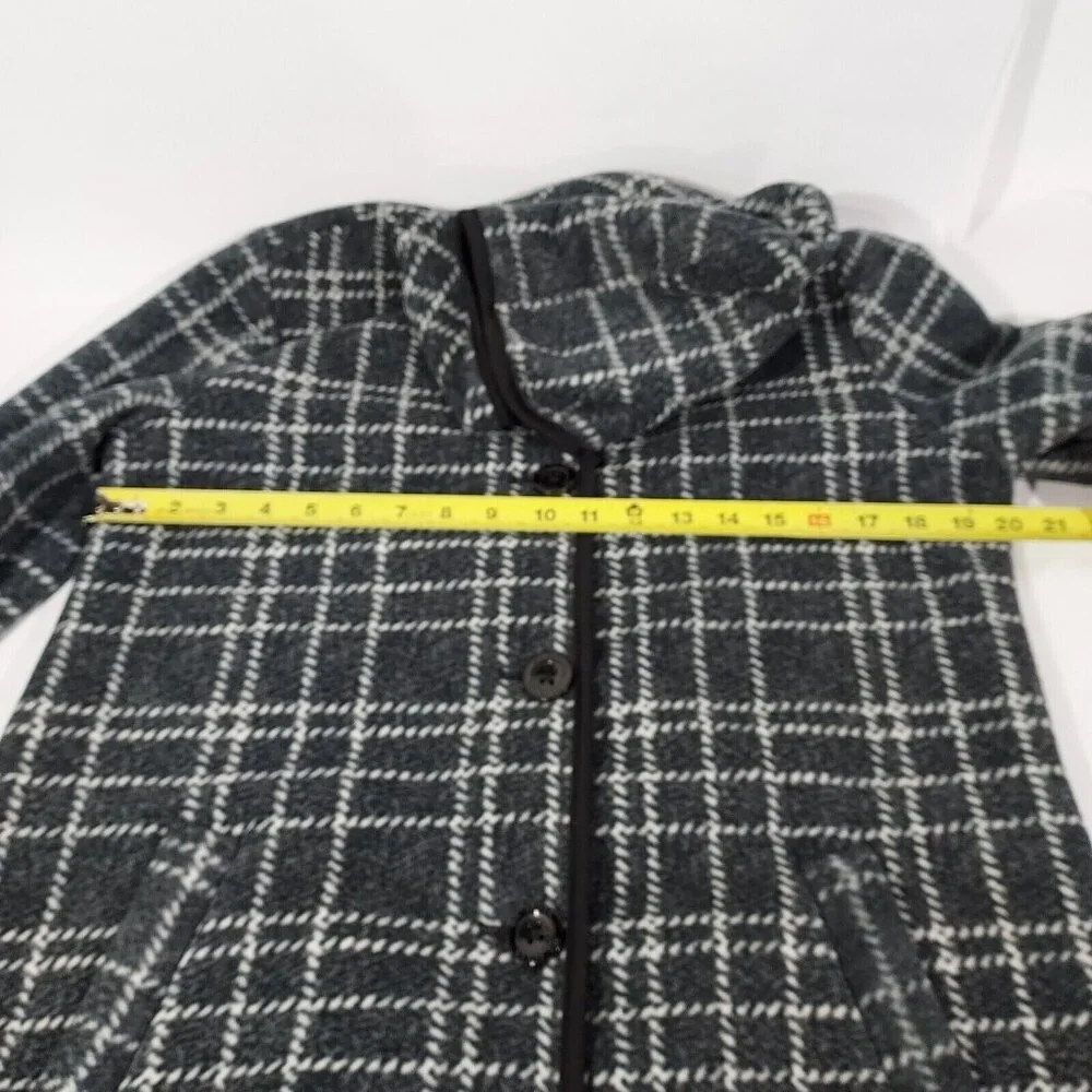 Coat Hooded Jacket Plush Lined Charcoal Plaid Small Ike Behar - Picture 6 of 16